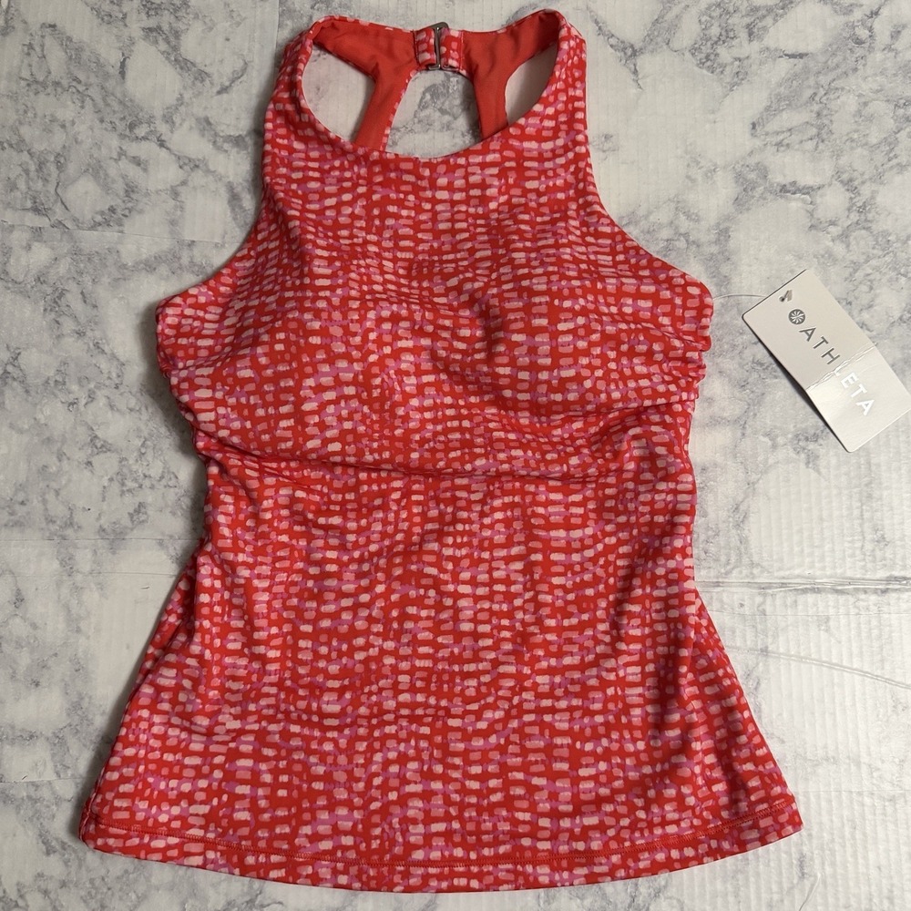 New ATHLETA Size 34B/C Maldives Bra Cup Tankini Top Hudson Red High Neck NWT